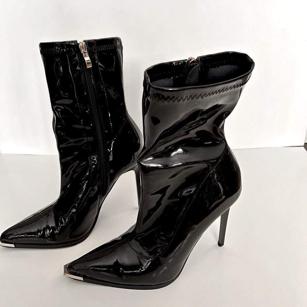 Black patent ankle boots
